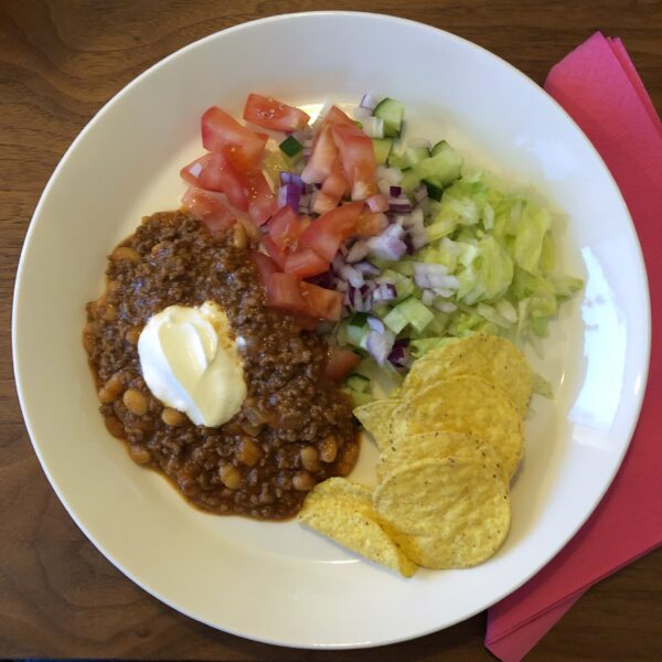 Smarrig chili con carne med tacosmak
