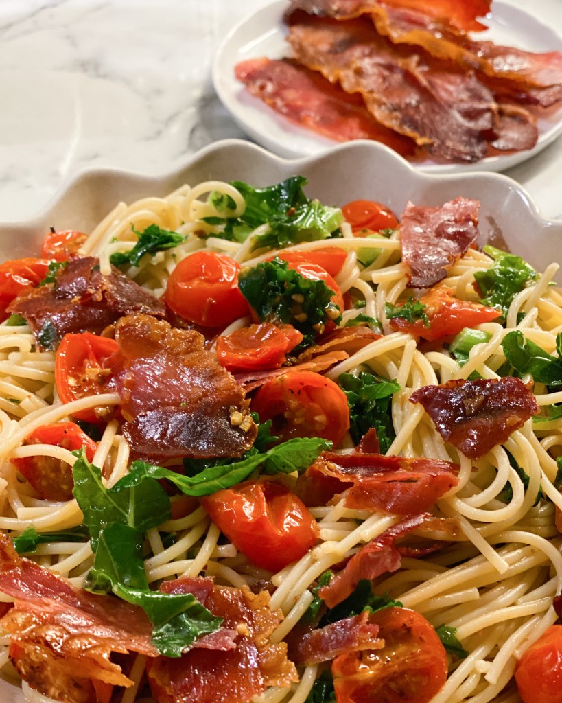 Pasta med bakade tomater och parma