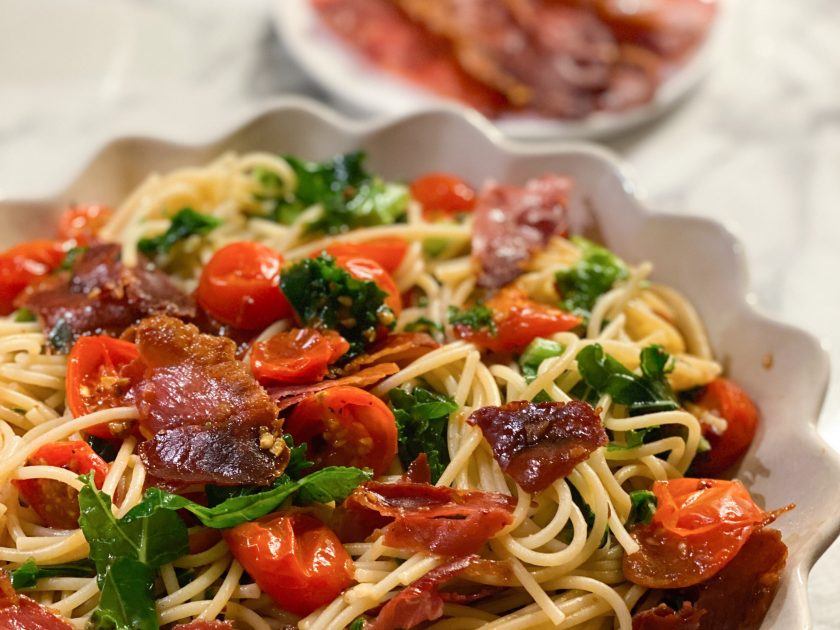 Pasta med bakade tomater och parma