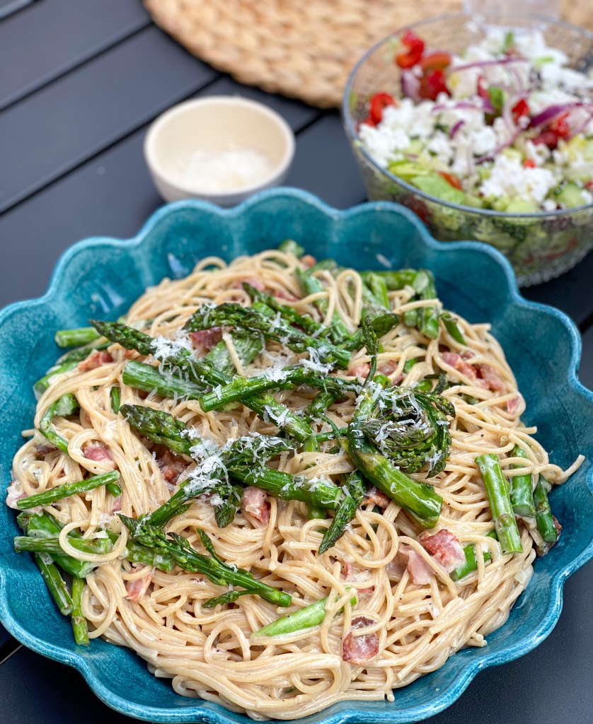 Pasta carbonara med sparris