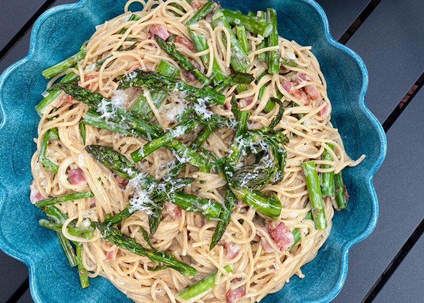 Pasta carbonara med sparris