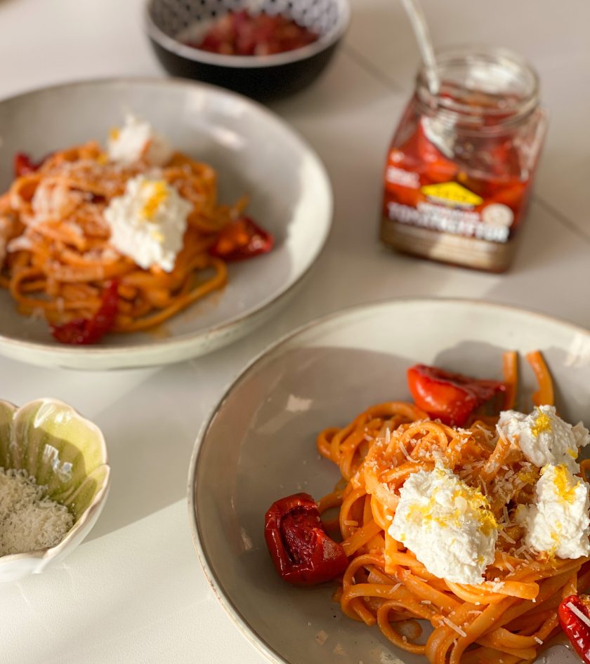 Pasta pesto med vispad ricotta